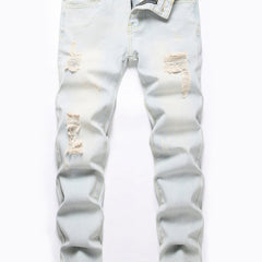 Boys Retro Ripped Jeans Skinny Slim Fit Washed Denim Long Pants