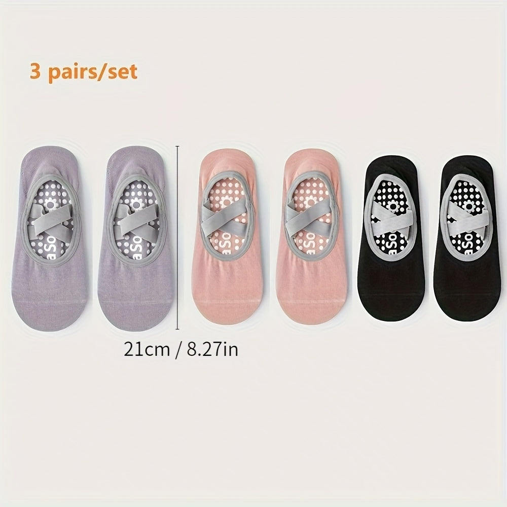3 Pairs Yoga Socks Non-slip Cross Strap Sports Socks