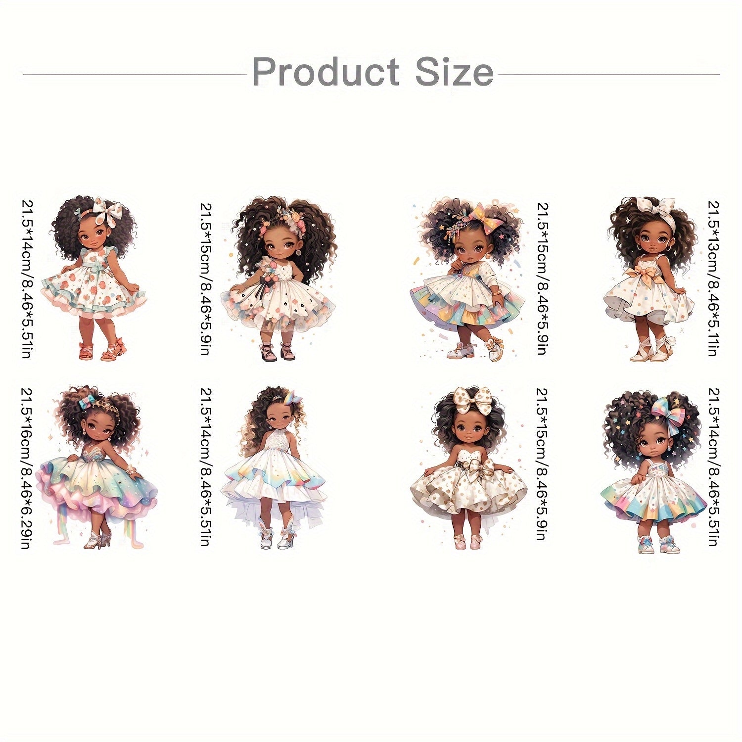 8pcs Fluffy Hair Pretty Skirt Heat Transfer Print Stickers