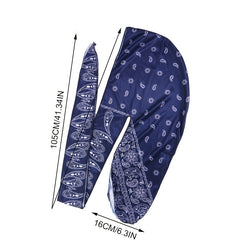 Navy Cashew Flower Silk Ribbon Bandana Cloak Turban Hat