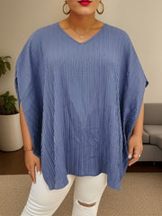 Casual Blouse Women's Ribbed Bat Sleeve V Neck Loose Blouse