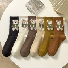 6 Pairs Cartoon Bear Print Socks for Women