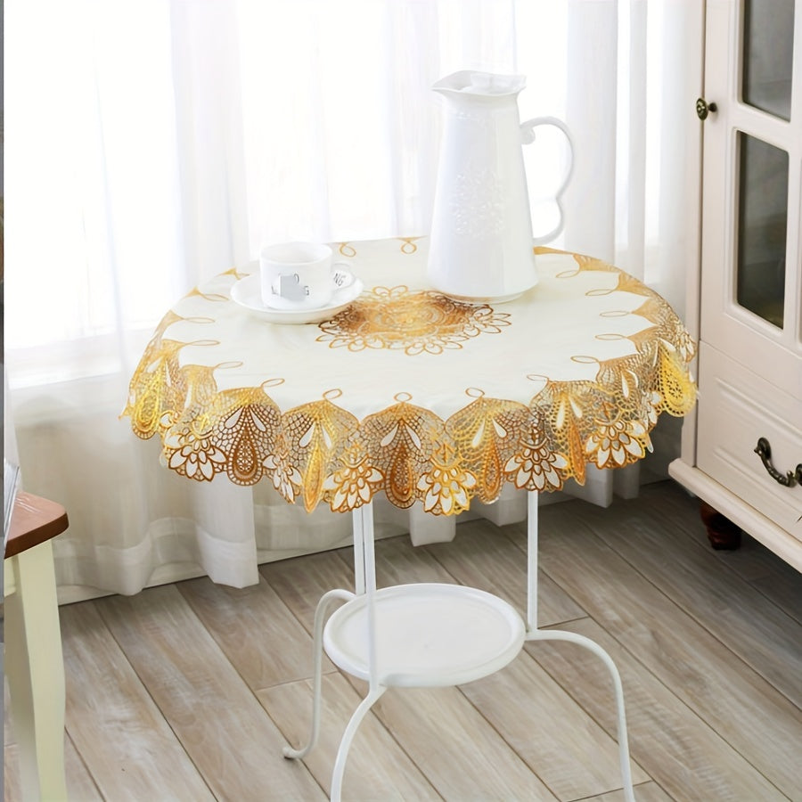 Waterproof PVC Golden Lace Tablecloth for Parties and Home Decor