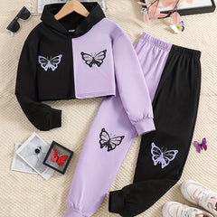Girls Butterfly Print Hoodie & Sweatpants Set