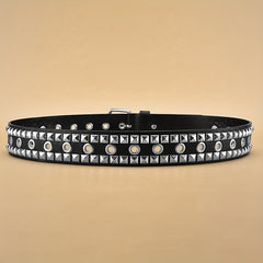 Hip Hop Rivet Belt Punk Square Pin Buckle Eyelet PU Belt Y2K