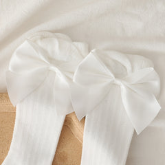 Girls Bowknot Decor Plain Cotton Socks