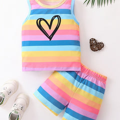 Toddler Boy's Colorful Stripe Pattern 2pcs Tank Top & Shorts Set