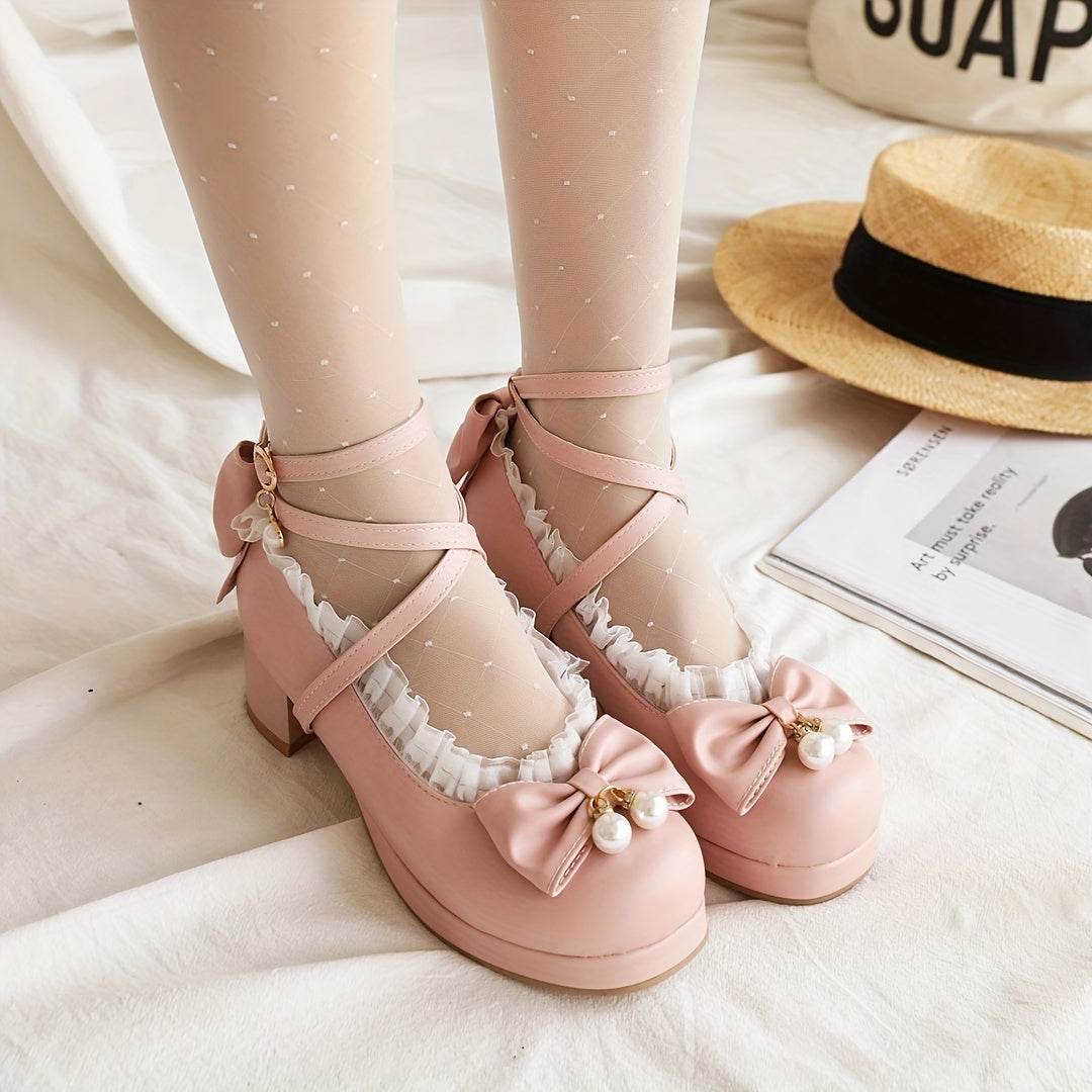 Women's Chunky Heel Shoes Comfortable Closed Toe Buckle Strap Shoes