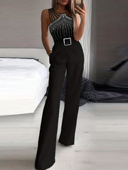 Sparkling Rhinestone Wide Leg Jumpsuit