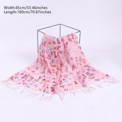 Cartoon Animal Print Scarf Tassel Shawl Casual Bandana Windproof