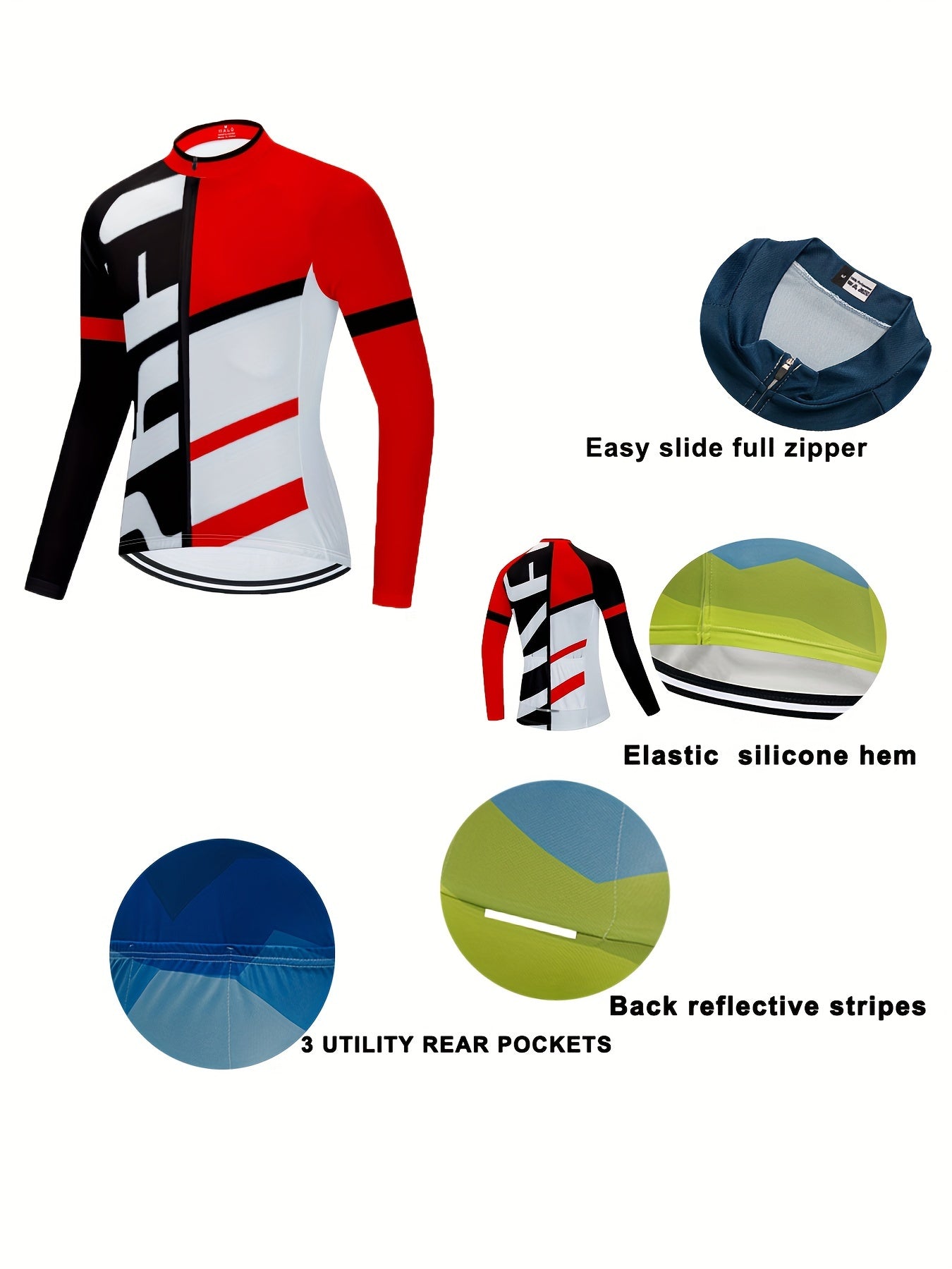 Men's Long Sleeve Cycling Jersey with Zipper for Biking & Riding