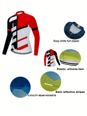 Men's Long Sleeve Cycling Jersey with Zipper for Biking & Riding