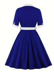 Retro Dress Women's Plus Bow Tie Flared A line Party Dress