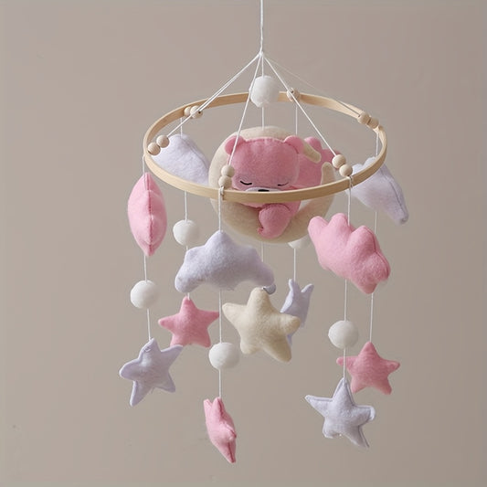 Pink Bear & Clouds Plush Toys Baby Mobile