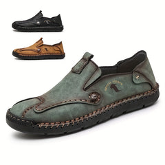 Men's Leather Loafer Shoes Comfy Stitch Detail Slip On Shoes