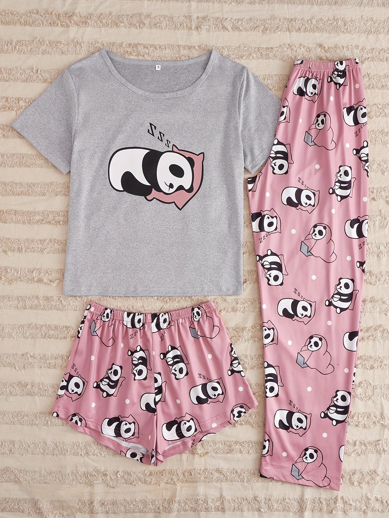 Panda Print Pajama Set Short Sleeve Tee & Shorts Women's Loungewear