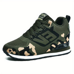 Women's Camo Sports Shoes Knitted Lace Up Height Increasing Walking Sneakers