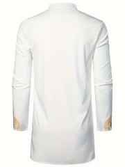 Men's Dashiki Shirt African Clothes Metallic Golden Print Long Sleeve