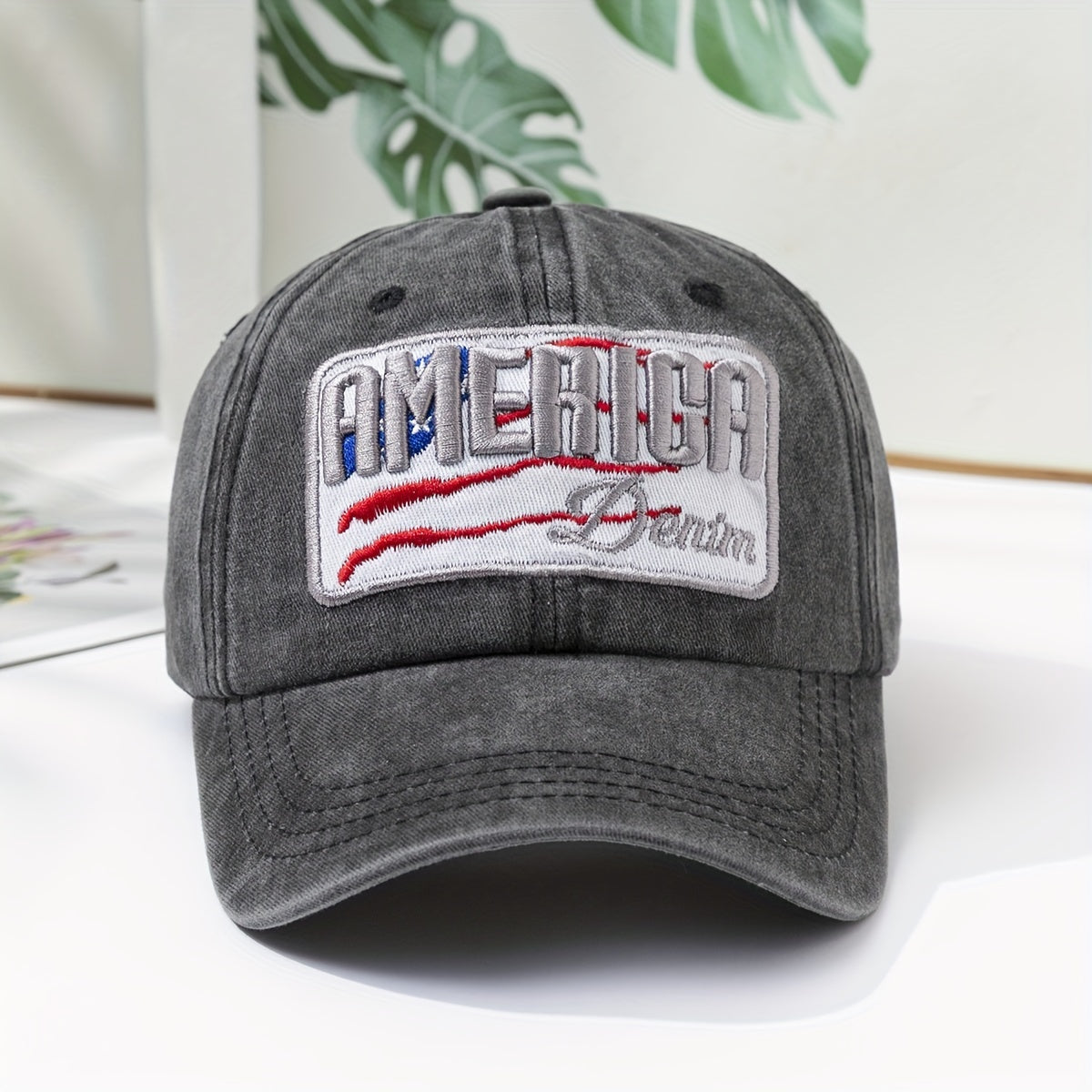 AMERICA Embroidery Baseball Cap Washed Distressed Independence Dad Hat