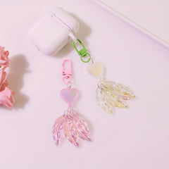 Colorful Love Feather Acrylic Keychain For Girls
