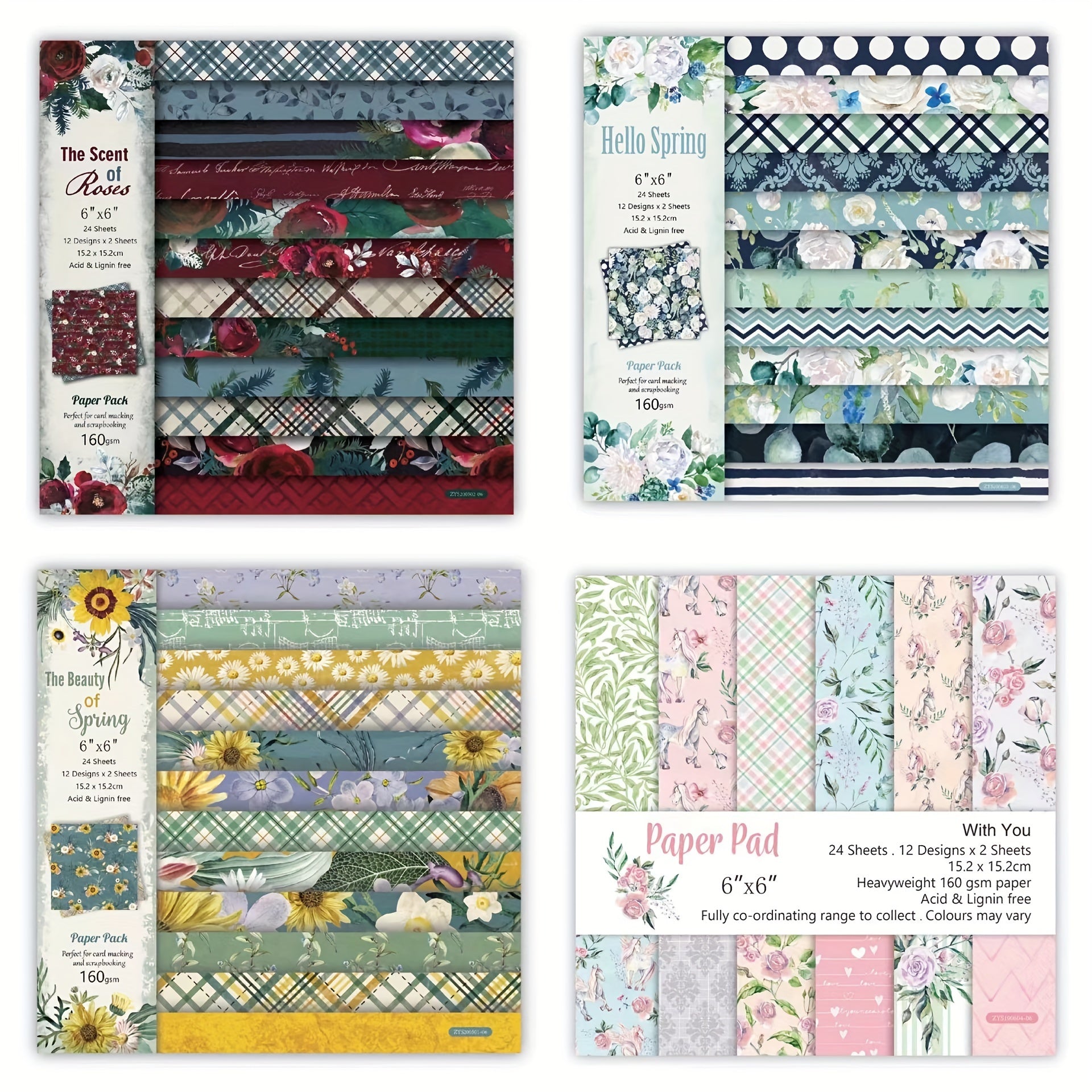 12 Sets DIY Photo Albums Scrapbook Flower Background Paper & 6" Patterned Paper