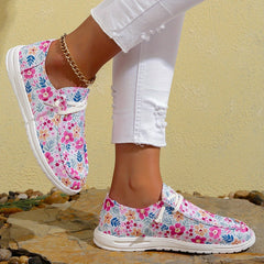 Women's Floral Pattern Boat Shoes Low Top Lace-Up Flats