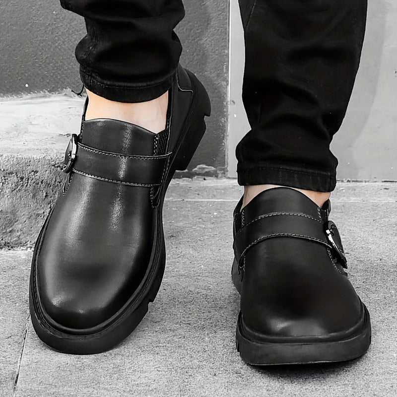 Men's Slip on Shoes With Buckle Casual PU Leather Walking Shoes