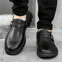 Men's Slip on Shoes With Buckle Casual PU Leather Walking Shoes