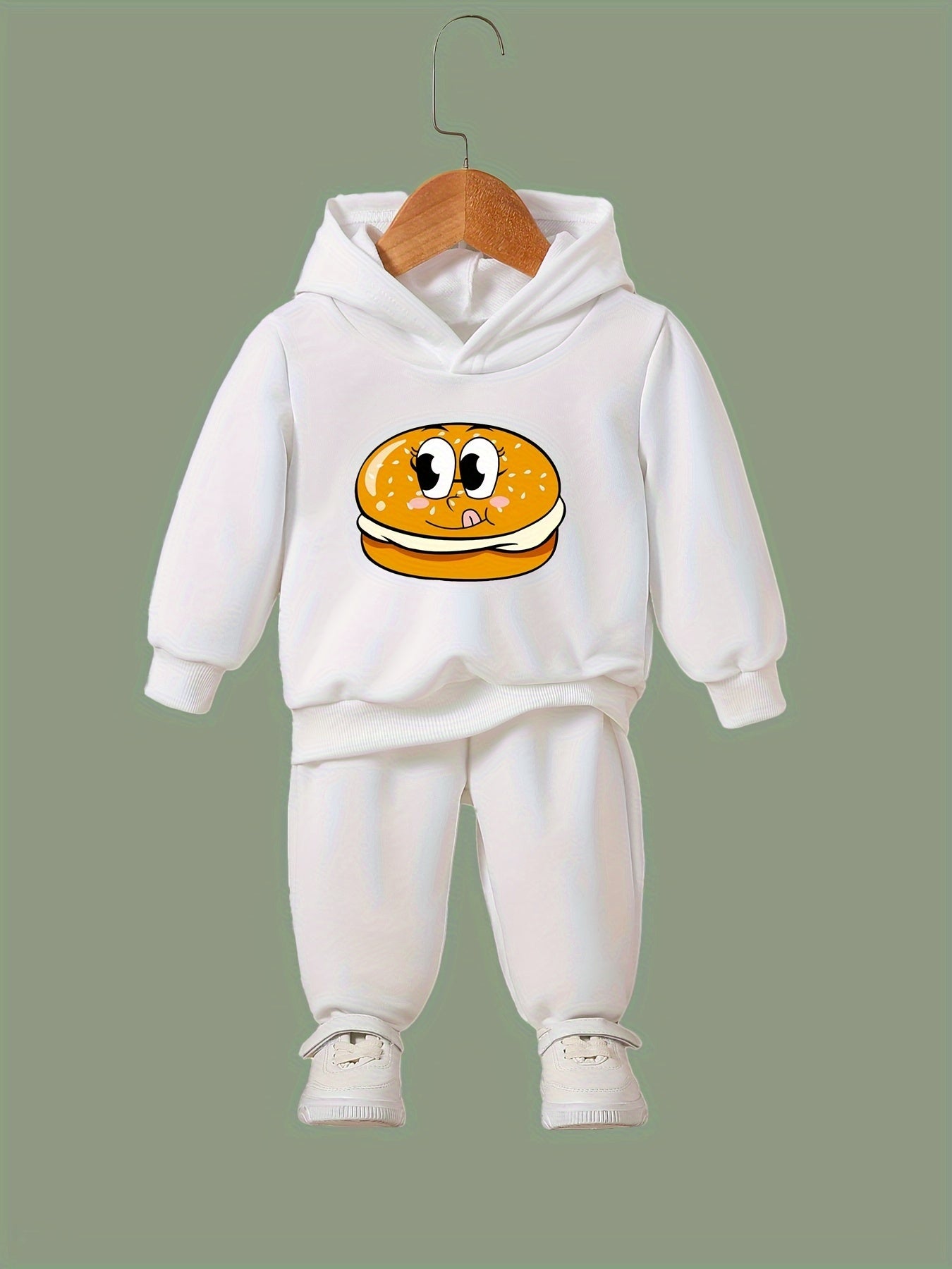 OERYUI Burger Print Hooded Pullover Pants Set For Sports