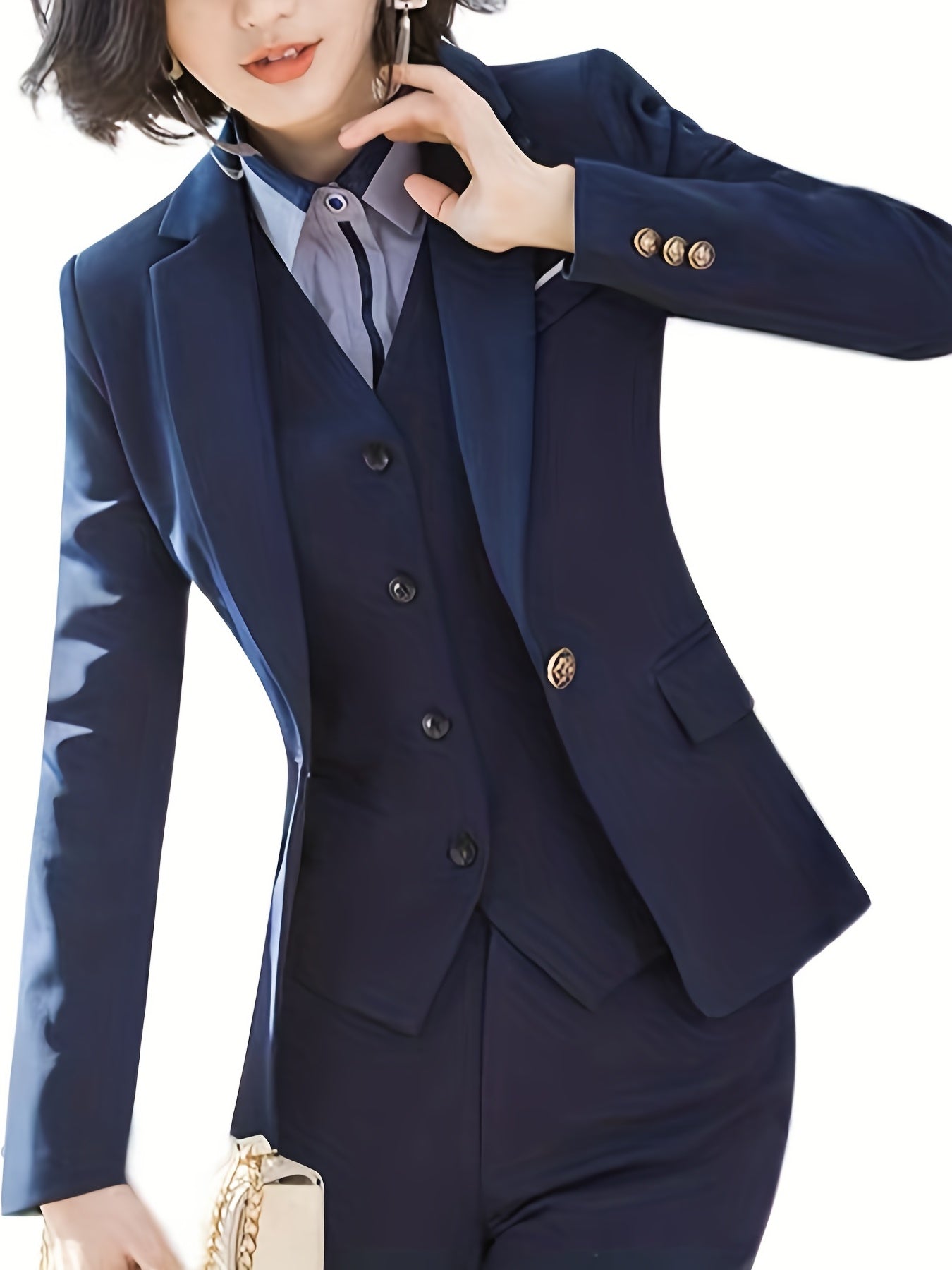 Button Front Lapel Blazer Long Sleeve Women's Clothing