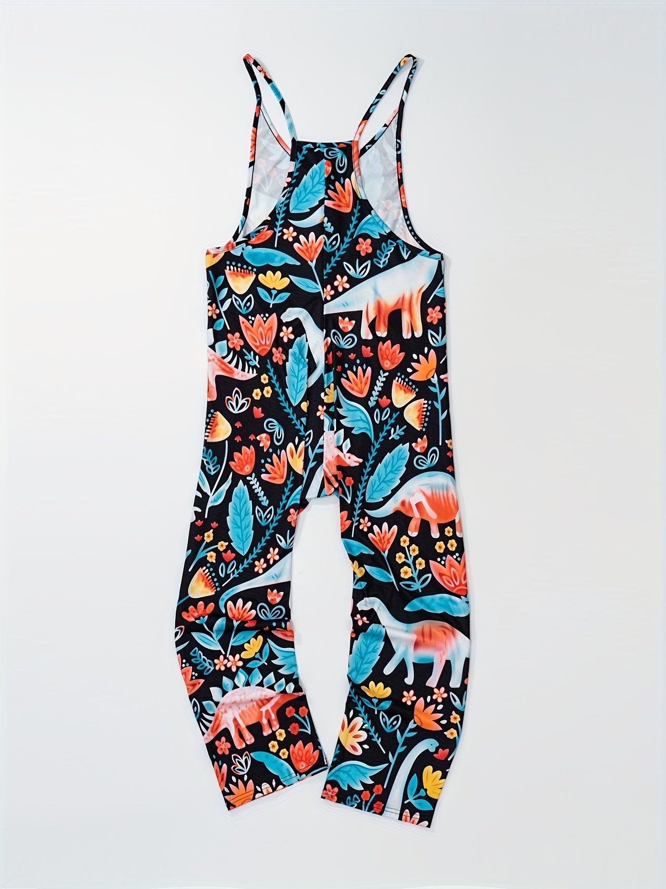 Boho Plant Print Spaghetti Strap Jumpsuit V Neck