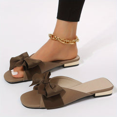 Women's Bowknot Slide Sandals Chunky Low Heel Shoes Lightweight Summer Shoes