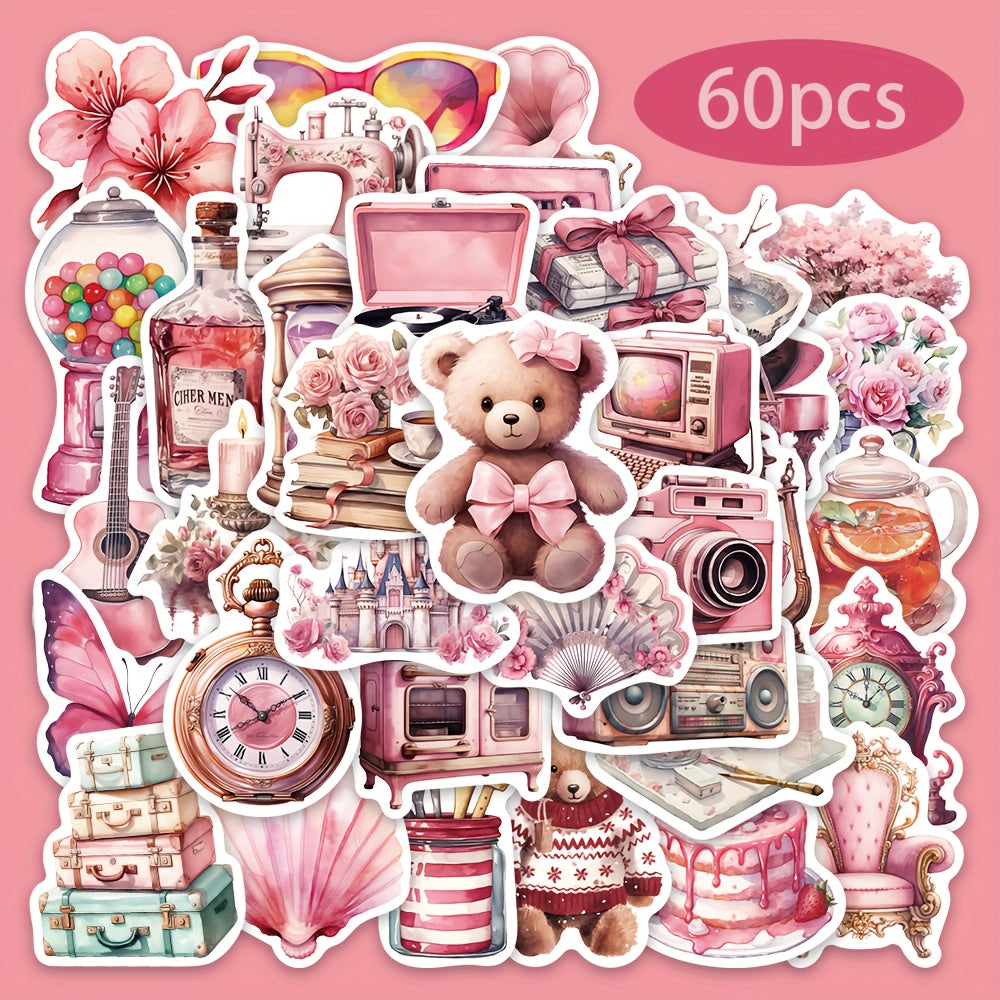 60 Pink Retro Holiday Sticker Set for Skateboard Waterproof Decals