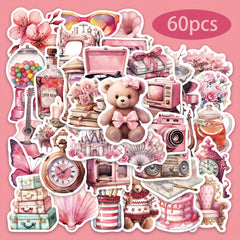 60 Pink Retro Holiday Sticker Set for Skateboard Waterproof Decals