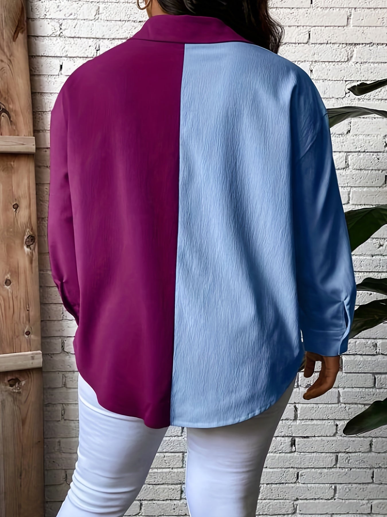 Colorblock Button Up Blouse