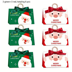 Christmas Gift Bags With Wooden Bracelet Handle - Set of 6