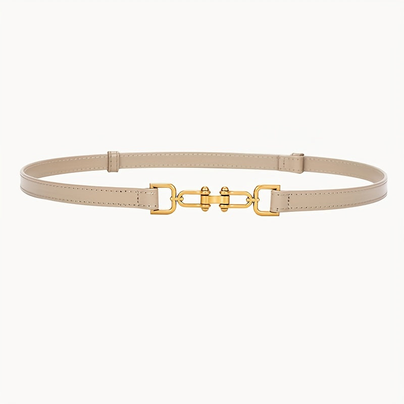 Women's Thin Leather Waist Belt with Buckle - Adjustable Decorative Belt