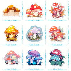 50pcs Cartoon Mushroom Stickers for Water Cups Laptops Phones