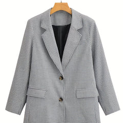 Plaid Print Blazer Single Breasted Long Sleeve Office Outerwear Women
