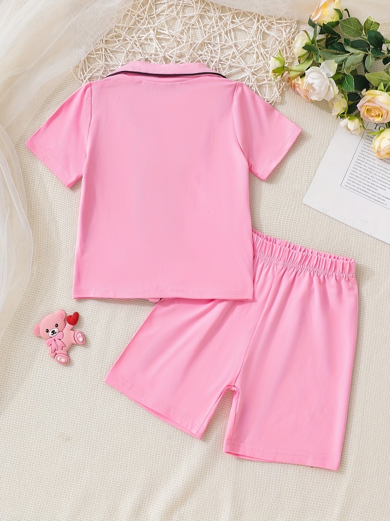 Boys' Pink Bear Print Pajama Set Short Sleeve Tops & Shorts