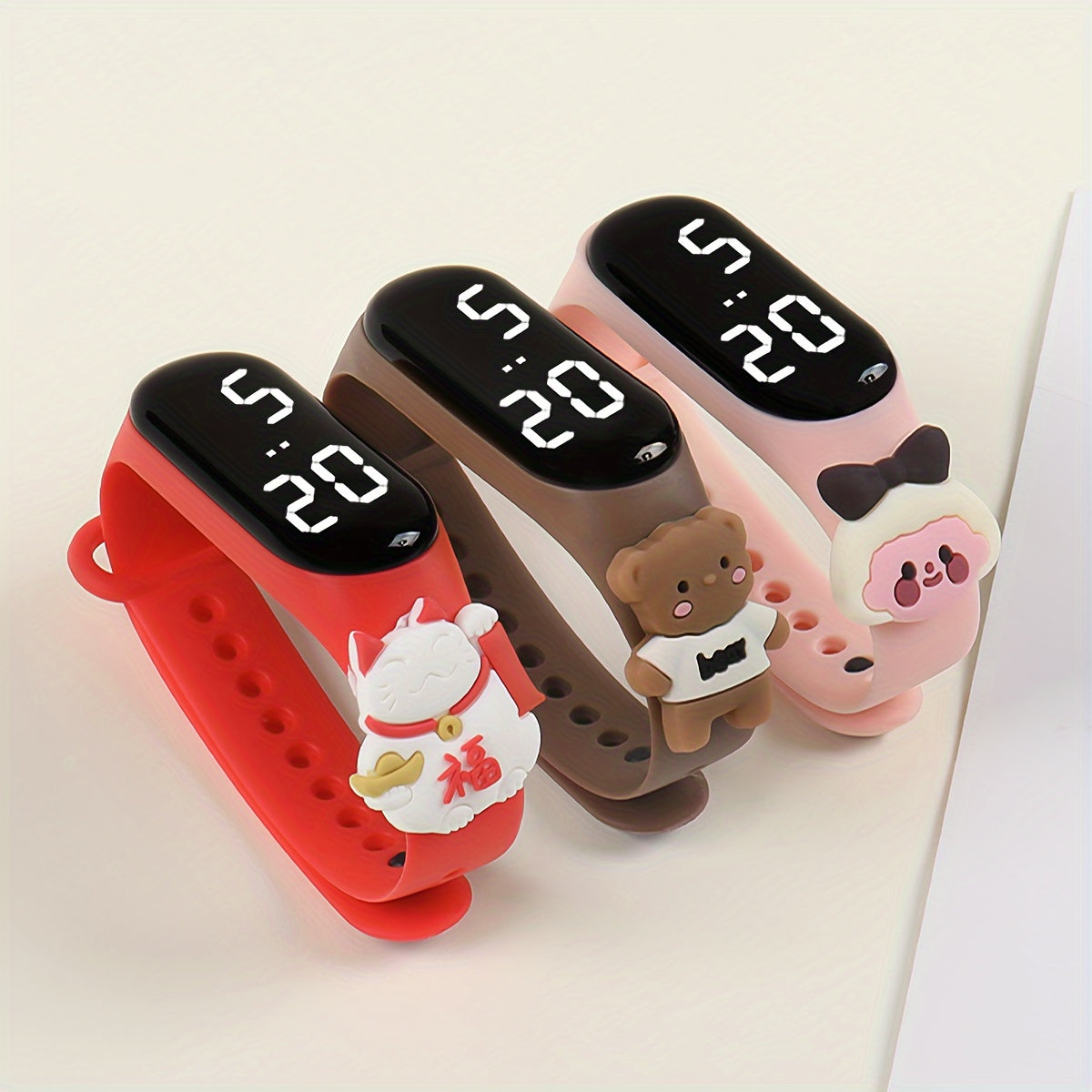 3pcs Animal Series Kids' Digital Watches Astronaut Elephant & Bear Designs