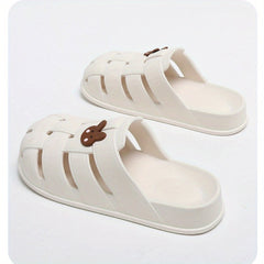 Flat Slide Sandals Bear Decor Slip On Shoes Closed Toe Hollow Out Slides