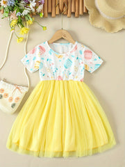 Toddler Girls Clover & Easter Egg Print Tutu Dress Summer Easter Gift