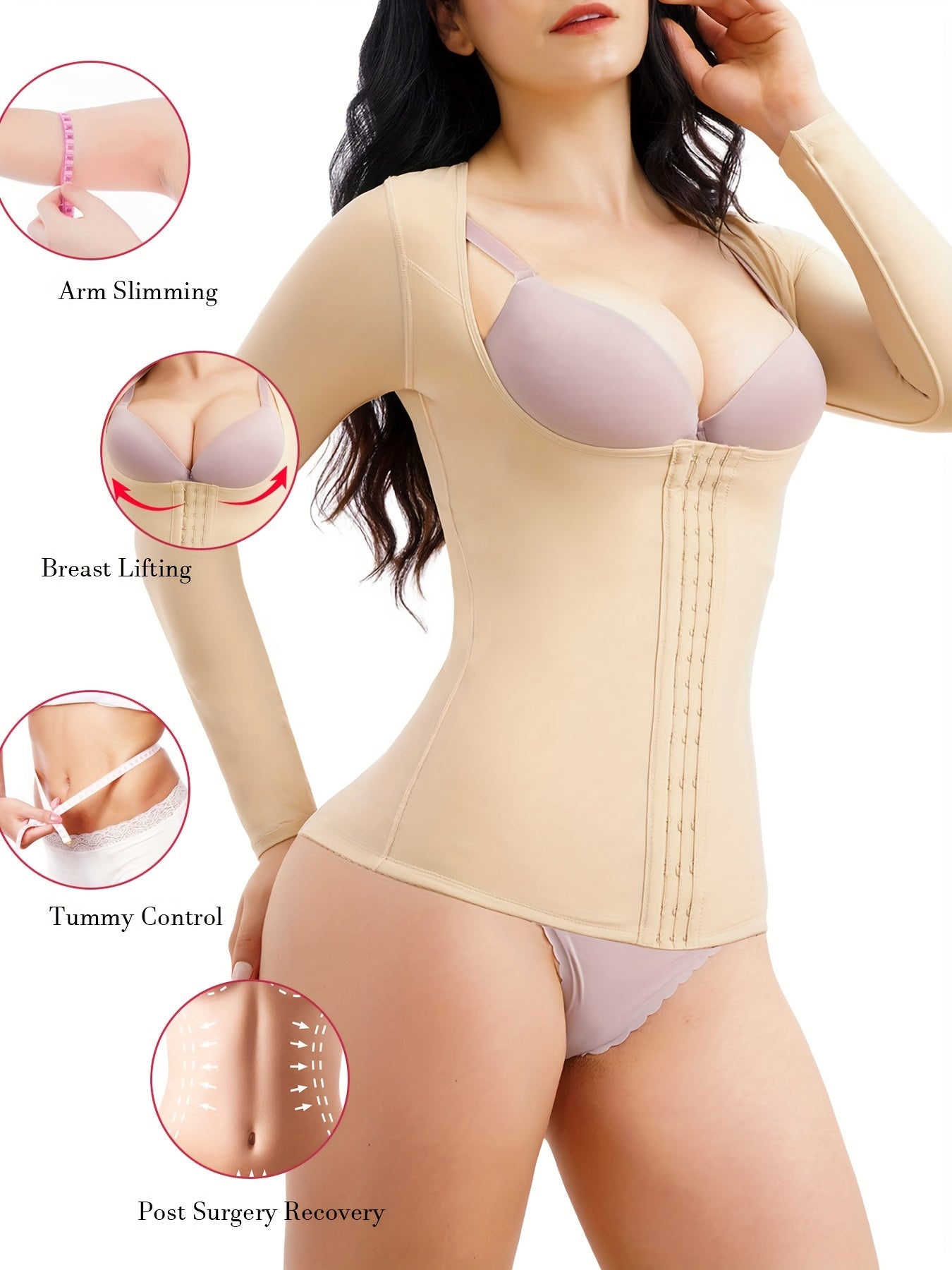 Front Buckle Shaping Tops Long Sleeve Tummy Control Slimmer Open Bust Top