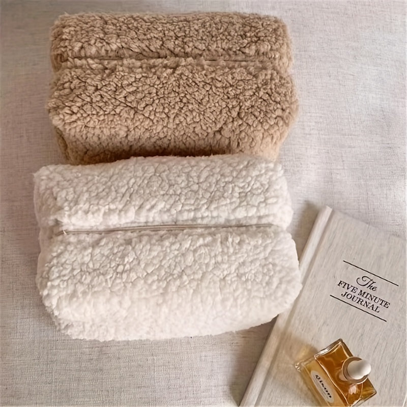 Plush Cosmetic Bag Travel Makeup Storage Bag Zipper Minimalist Makeup Bag