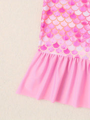 3pcs Girls Gradient Fish Scale Swimsuit Set Kids Summer Clothes