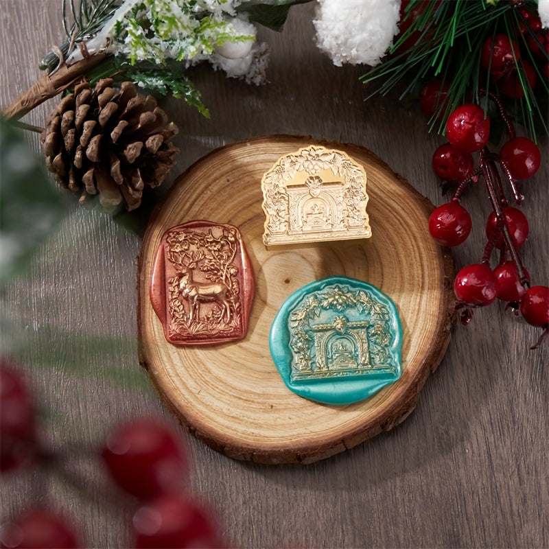 Christmas Snowman 3D Embossed Fire Paint Brass Stamp 40mm Round