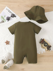 2pcs Baby Boys Short Sleeve Romper & Hat Set