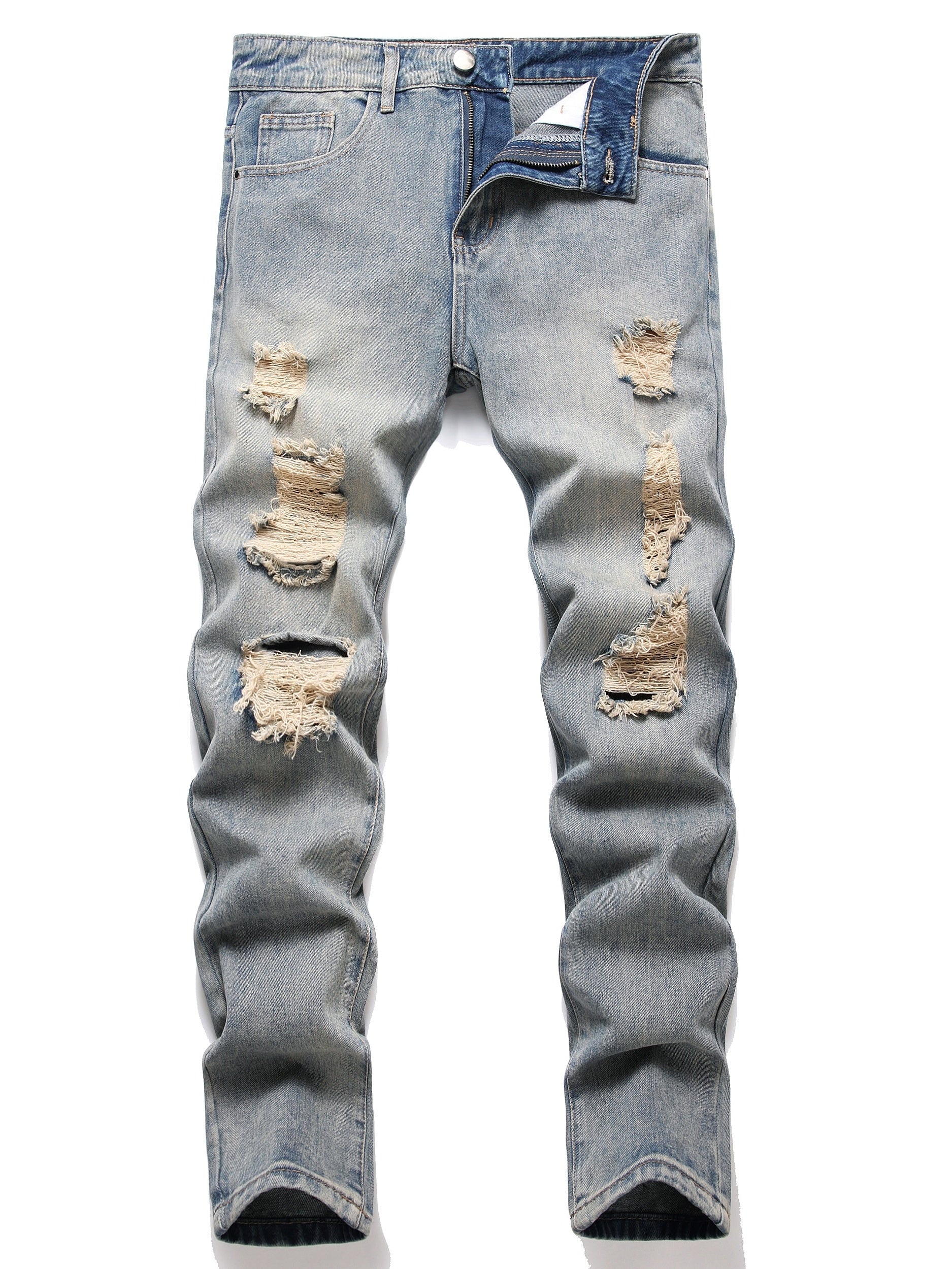 Men's Slim Fit Ripped Jeans Casual Street Style Denim Pants