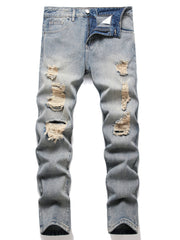 Men's Slim Fit Ripped Jeans Casual Street Style Denim Pants